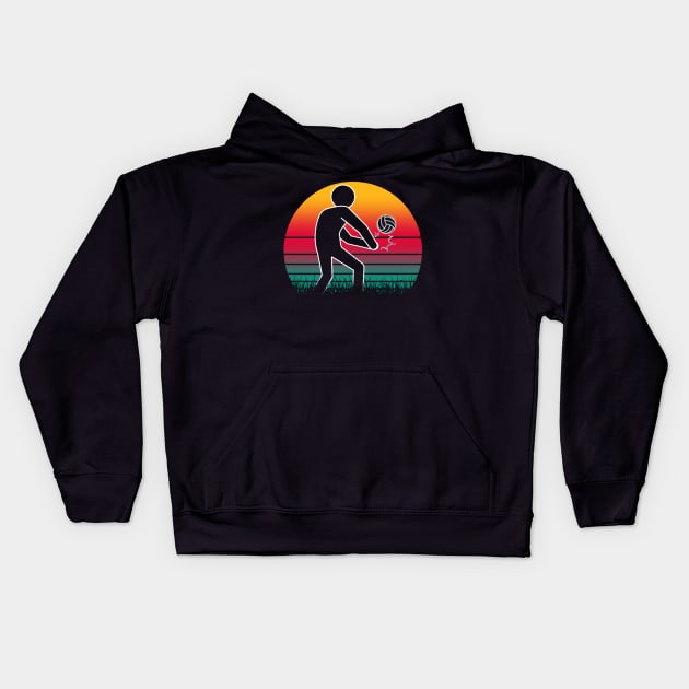 Travel back in time with beach volleyball - Retro Sunsets shirt featuring a player! Kids Hoodie by Gomqes